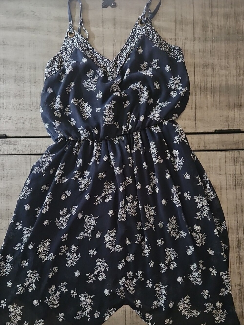 Navy Floral Spaghetti-Strap Dress